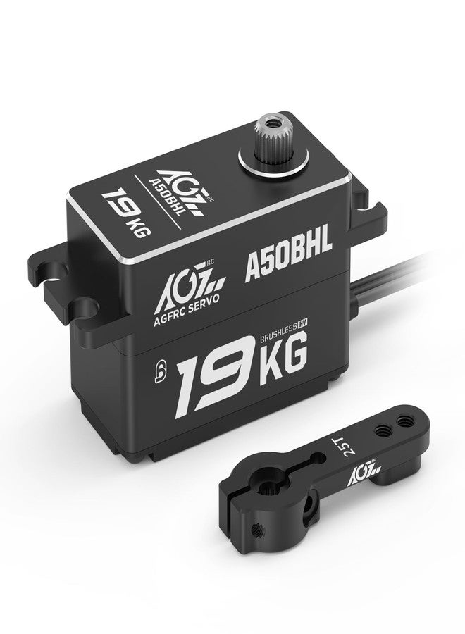 AGFRC 19KG Low-Profile Programmable RC-Steering-Servo - 0.073Sec High Speed Full Metal Gear Brushless Black Servo with 25T Metal Servo Horn for 1/10 RC Drift Car, Control Angle 180° (A50BHL) - Image 1